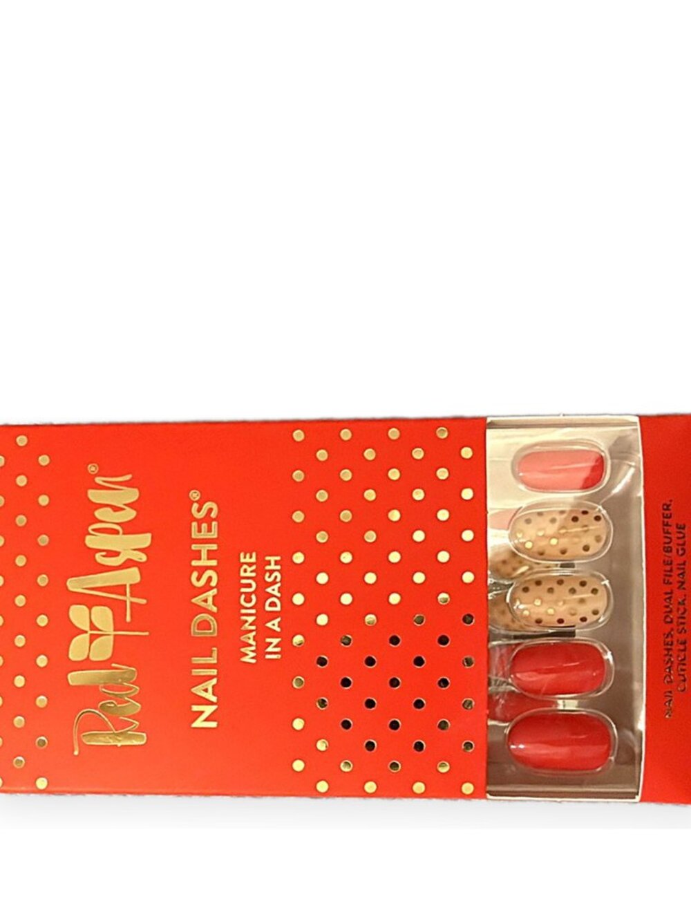 Red Aspen Press-On Nails | Coral Polka Dot | Medium Oval | Brand New in Box